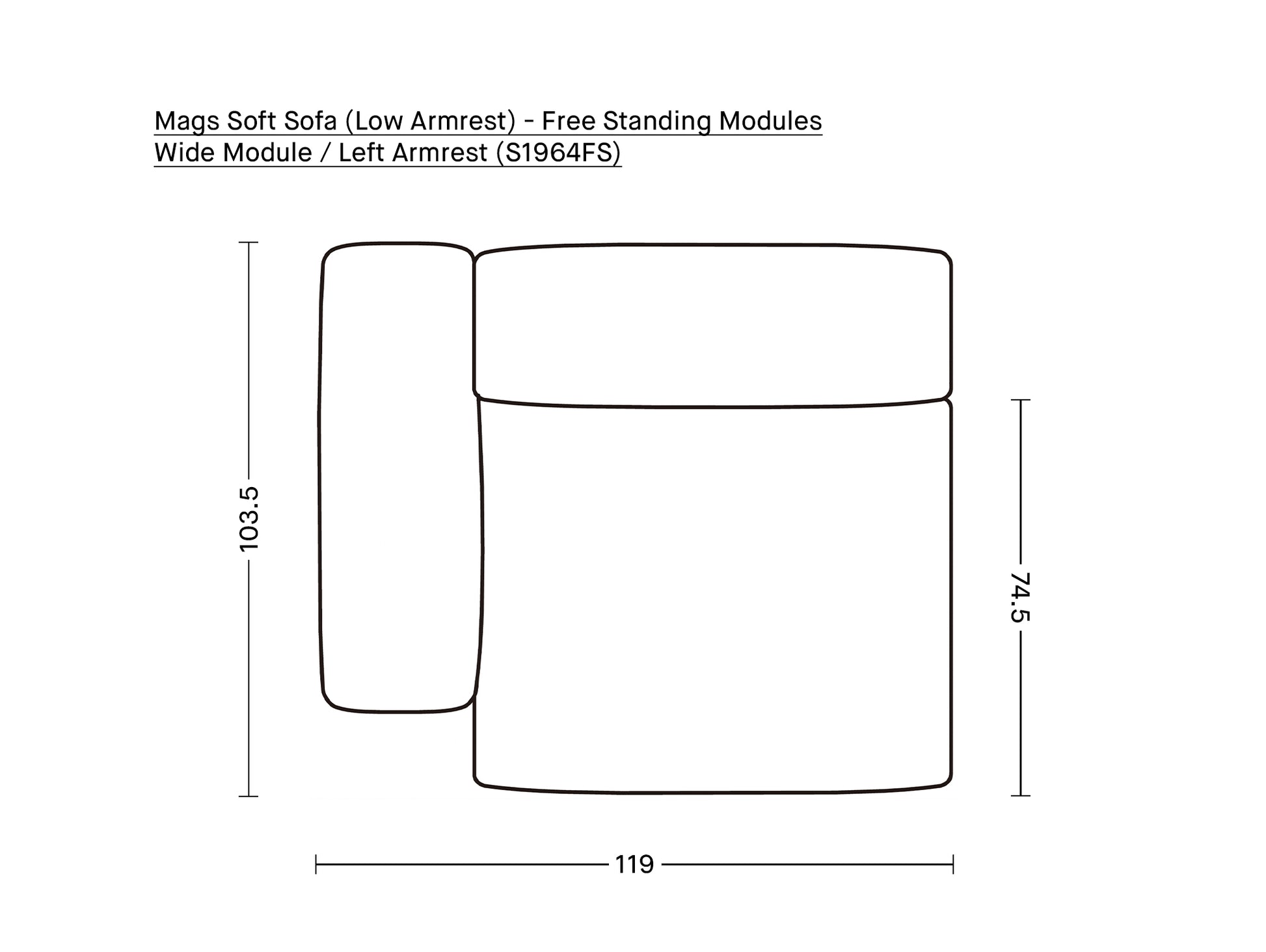 Mags Soft Sofa (Low Armrest) - Free Standing Modules by HAY / Wide Module / Left Armrest (S1964FS)