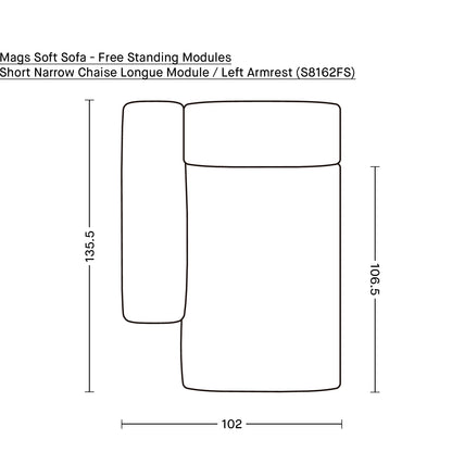 Mags Soft Sofa - Free Standing Modules by HAY / Short Narrow Chaise Longue Module / Left Armrest (S8162FS)