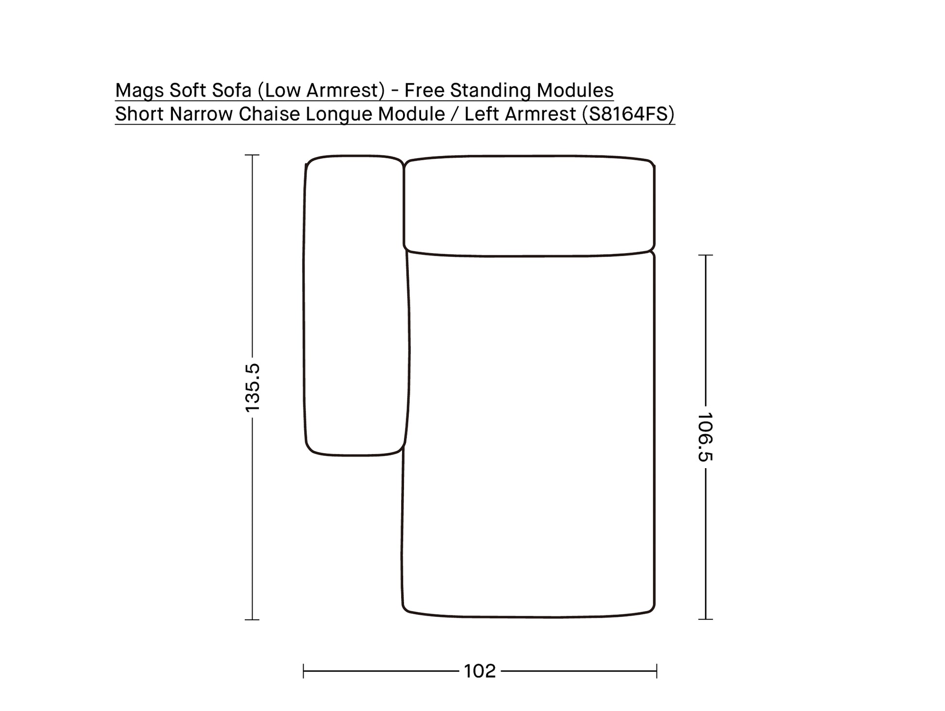 Mags Soft Sofa (Low Armrest) - Free Standing Modules by HAY / Short Narrow Chaise Longue Module / Left Armrest (S8164FS)