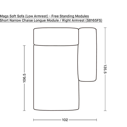 Mags Soft Sofa (Low Armrest) - Free Standing Modules by HAY / Short Narrow Chaise Longue Module / Right Armrest (S8165FS)