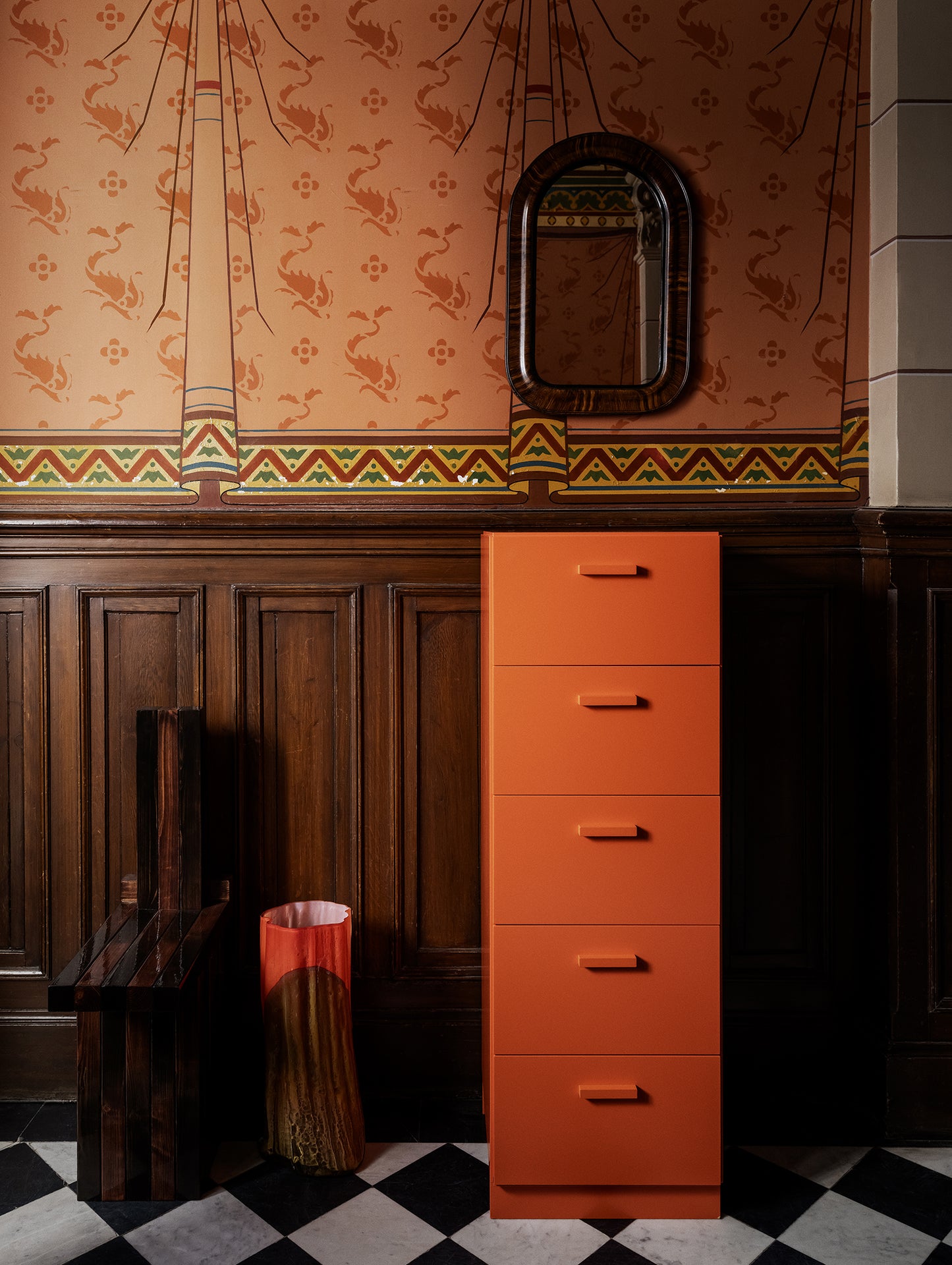 Relief Drawers with Plinth Base - Tall by String -  Orange