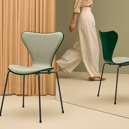 Series 7™ 3107 Dining Chair (Front Upholstered) by Fritz Hansen - Brown Bronze Steel / Front: Sunniva 3 132 / Back: Evergreen Lacquered Veneer