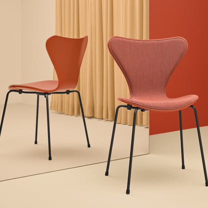 Series 7™ 3107 Dining Chair (Front Upholstered) by Fritz Hansen - Brown Bronze Steel / Front: Steelcut Trio 3 636 / Back: Paradise Orange Lacquered Veneer