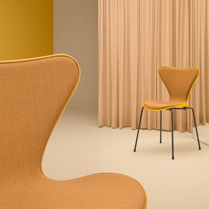 Series 7™ 3107 Dining Chair (Front Upholstered) by Fritz Hansen - Brown Bronze Steel / Front: Remix 3 422 / Back: True Yellow Lacquered Veneer