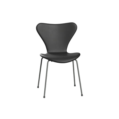 Series 7™ 3107 Dining Chair (Fully Upholstered) by Fritz Hansen - Silver Grey Steel / Essential Black Leather