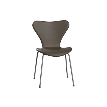 Series 7™ 3107 Dining Chair (Fully Upholstered) by Fritz Hansen - Silver Grey Steel / Essential Stone Leather