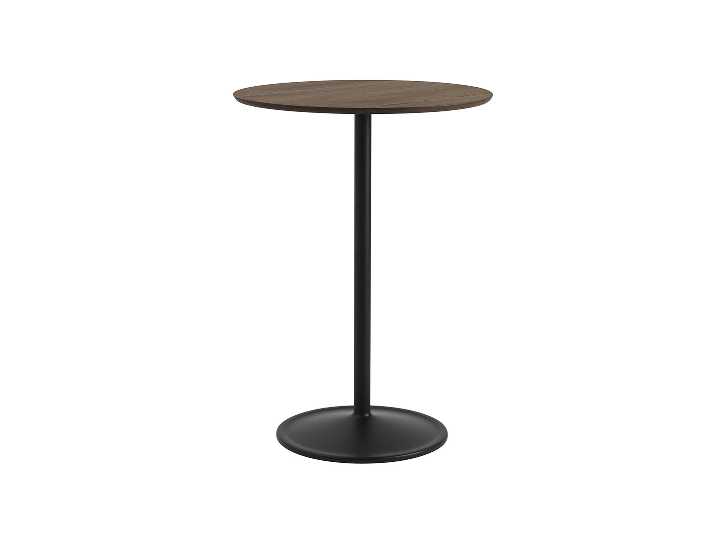 Soft Cafe Table by Muuto - Round (Diameter: 75 cm) / Height: 105 cm / Solid Dark Oiled Oak Top / Black Aluminium Base