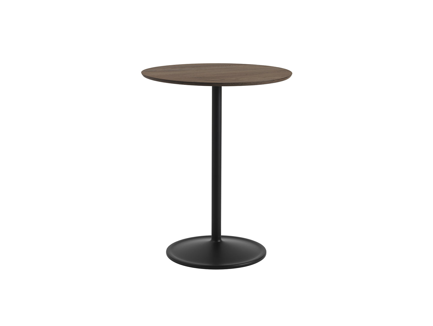 Soft Cafe Table by Muuto - Round (Diameter: 75 cm) / Height: 95 cm / Solid Dark Oiled Oak Top / Black Aluminium Base