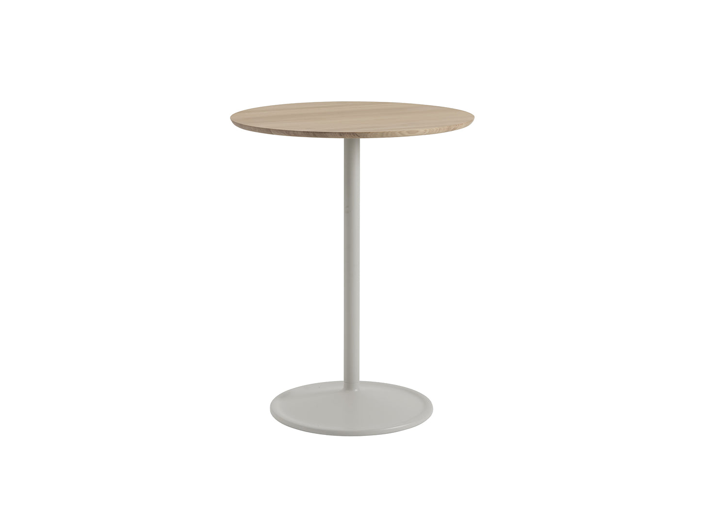 Soft Cafe Table by Muuto - Round (Diameter: 75 cm) / Height: 95 cm / Solid Oiled Oak Top / Grey Aluminium Base