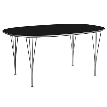 Superellipse Dining Table by Fritz Hansen - B613 / Black Laminate Tabletop / Chromed Steel Base