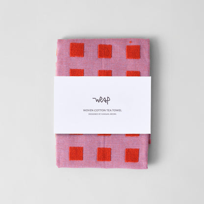 Squares Lilac/Warm Red Tea Towel by Wrap