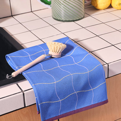Wave Grid Blue Cotton Tea Towel by Wrap