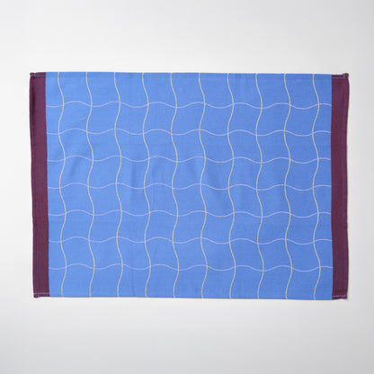 Wave Grid Blue Cotton Tea Towel by Wrap
