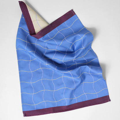 Wave Grid Blue Cotton Tea Towel by Wrap