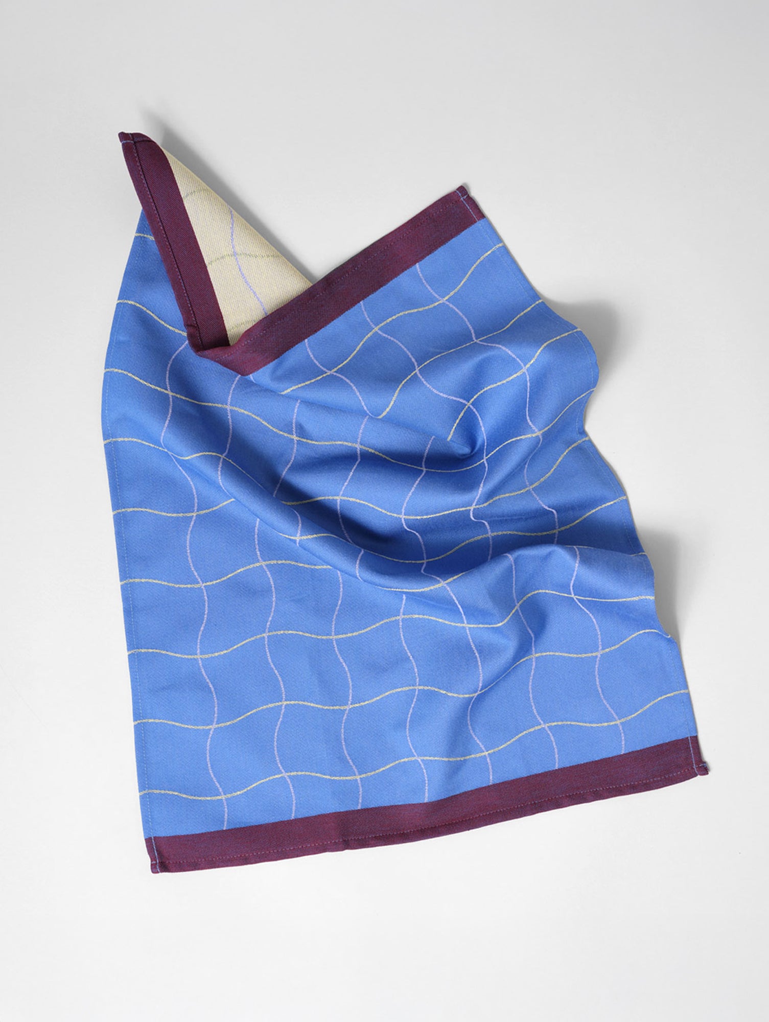 Wave Grid Blue Cotton Tea Towel by Wrap