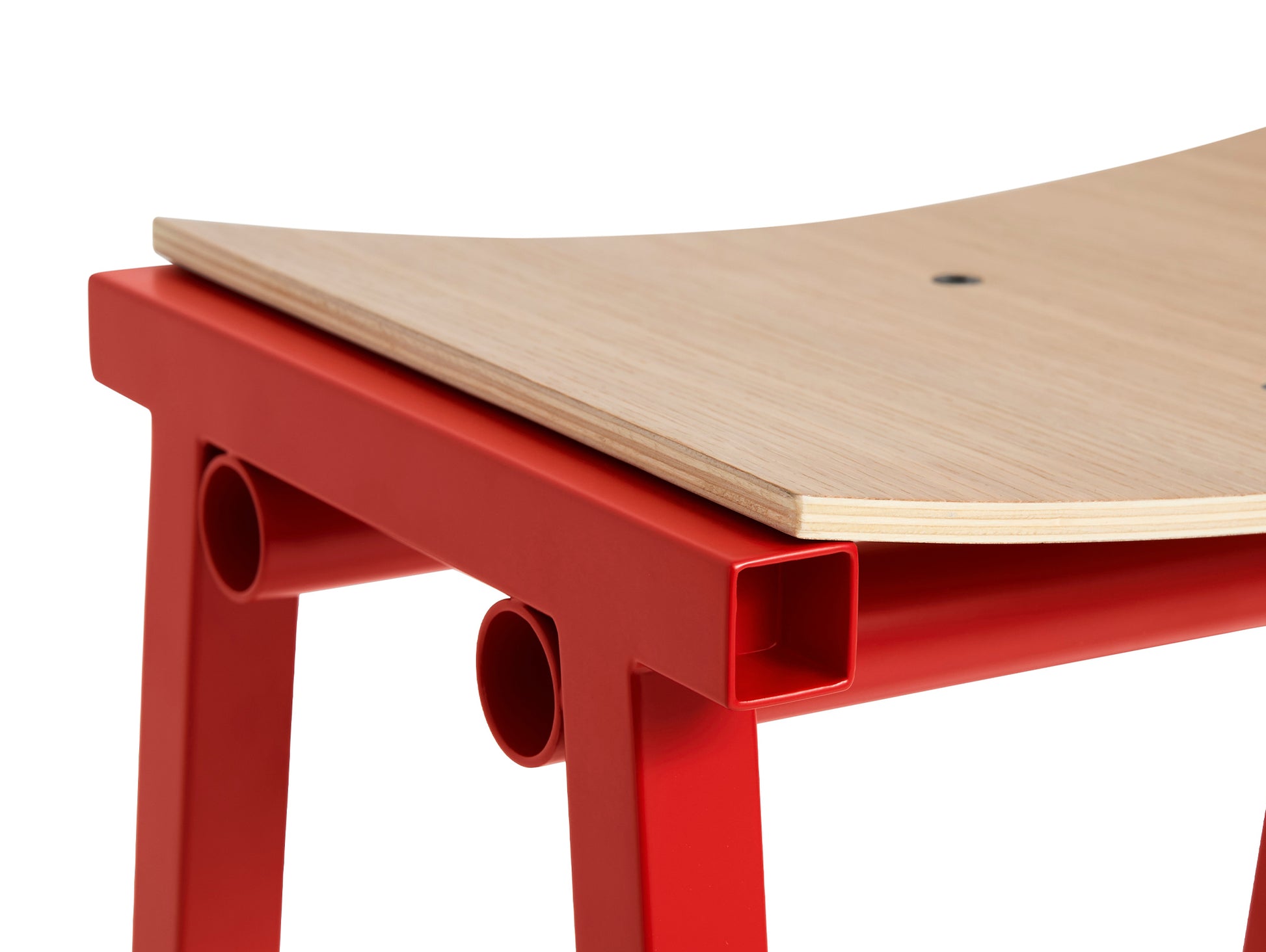 Taburete 8 Bar Stool by HAY - Lacquered Oak Seat / Signal Red Base