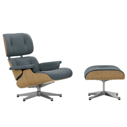 Eames Lounge Chair by Vitra - Lacquered Chestnut / Smoke Blue Premium Leather (L50)