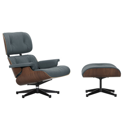 Eames Lounge Chair by Vitra - Dark Lacquered Walnut / Smoke Blue Premium Leather (L50)