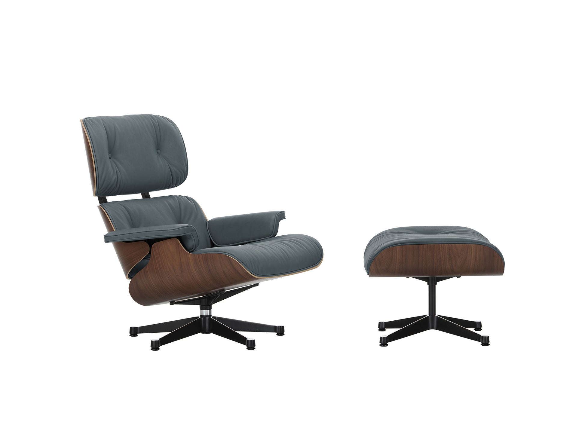 Eames Lounge Chair by Vitra - Dark Lacquered Walnut / Smoke Blue Premium Leather (L50)