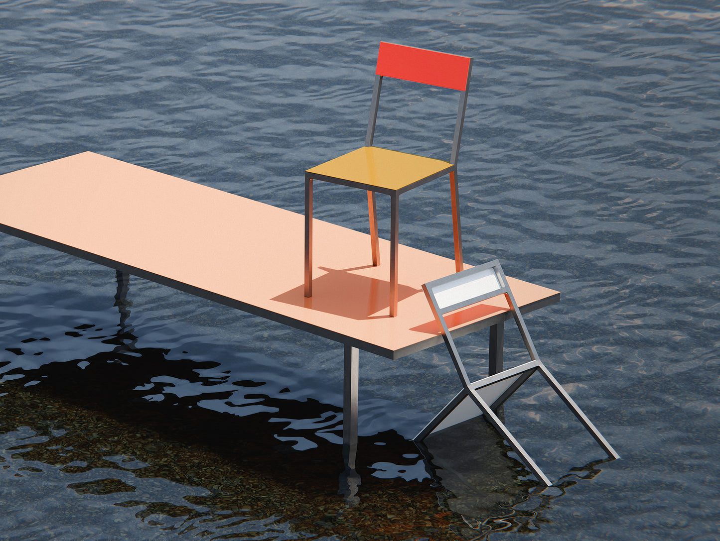 Alu Chair by Valerie Objects  - Curry Seat / Red Back