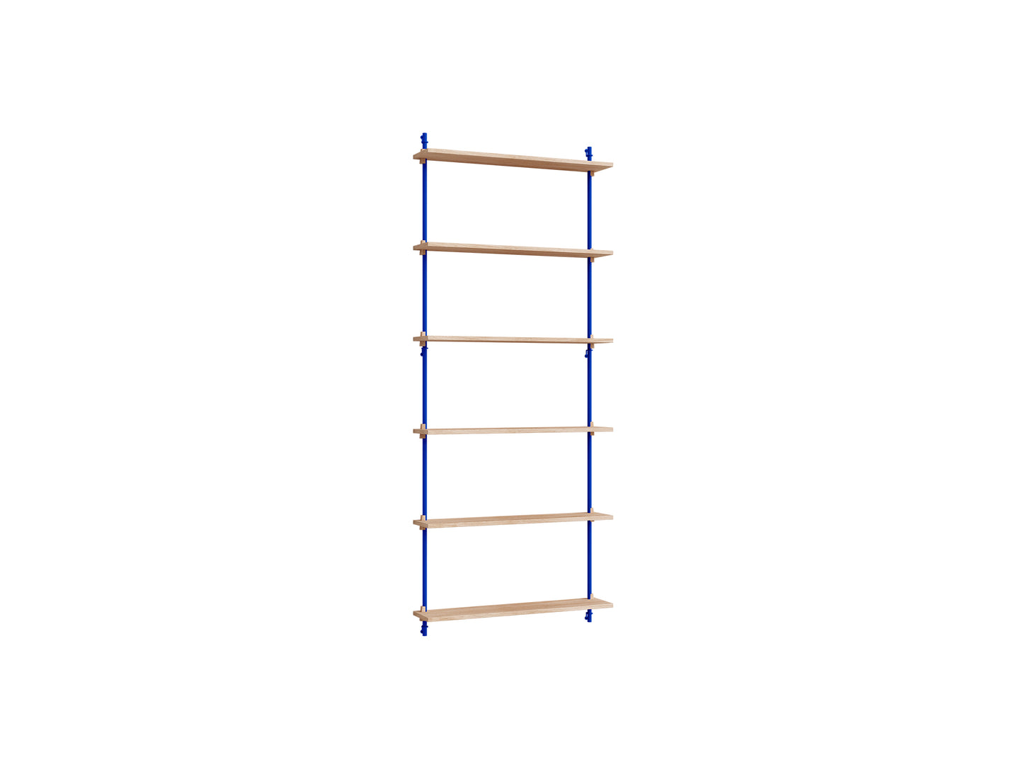 Wall Shelving System Sets (200 cm) by Moebe - WS.200.1 / Deep Blue Uprights / Oiled Oak