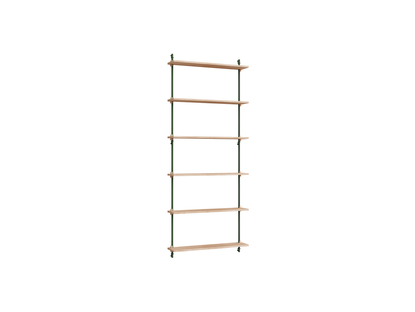 Wall Shelving System Sets (200 cm) by Moebe - WS.200.1 / Pine Green Uprights / Oiled Oak