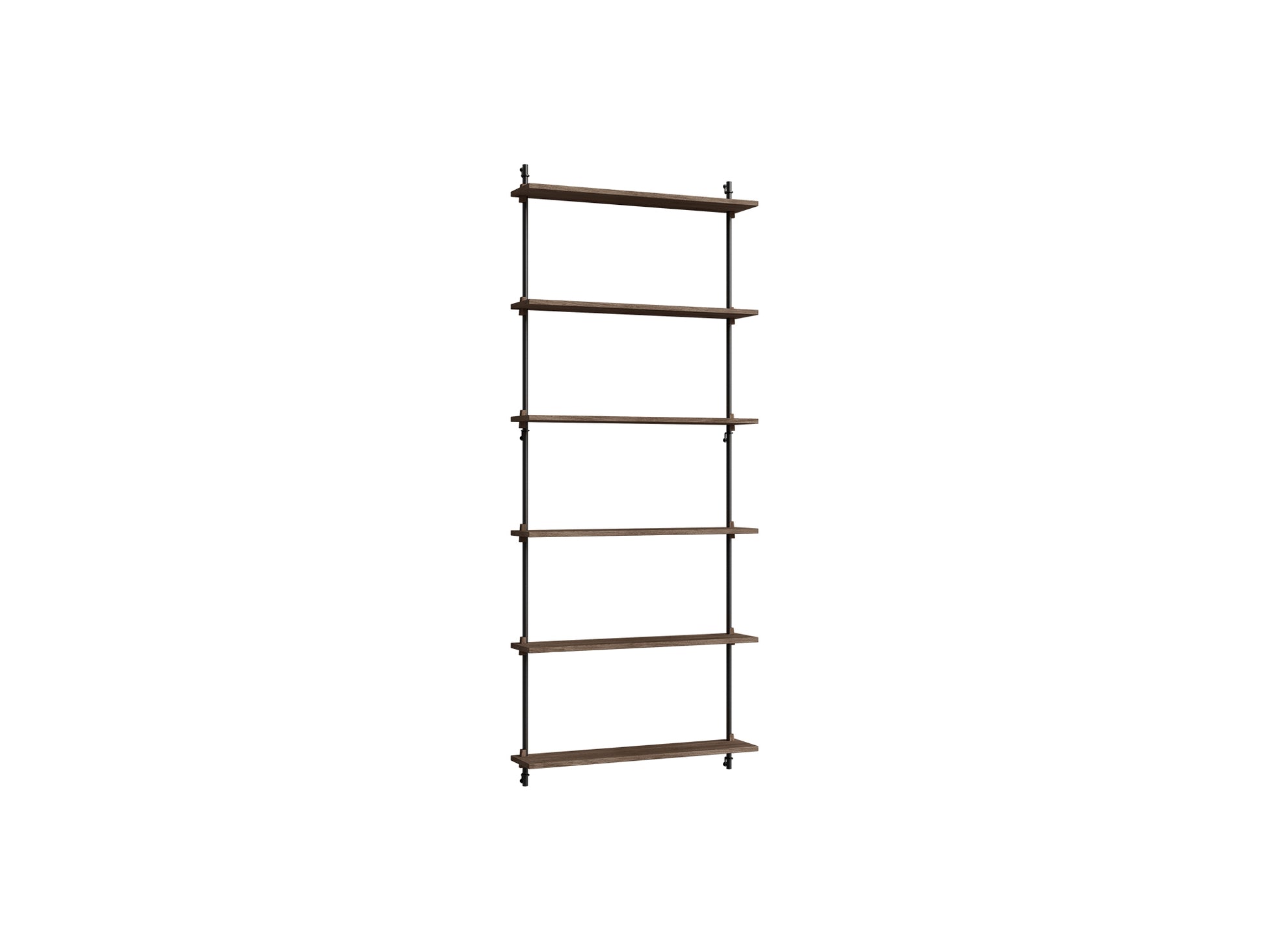 Wall Shelving System Sets (200 cm) by Moebe - WS.200.1 / Black Uprights / Smoked Oak