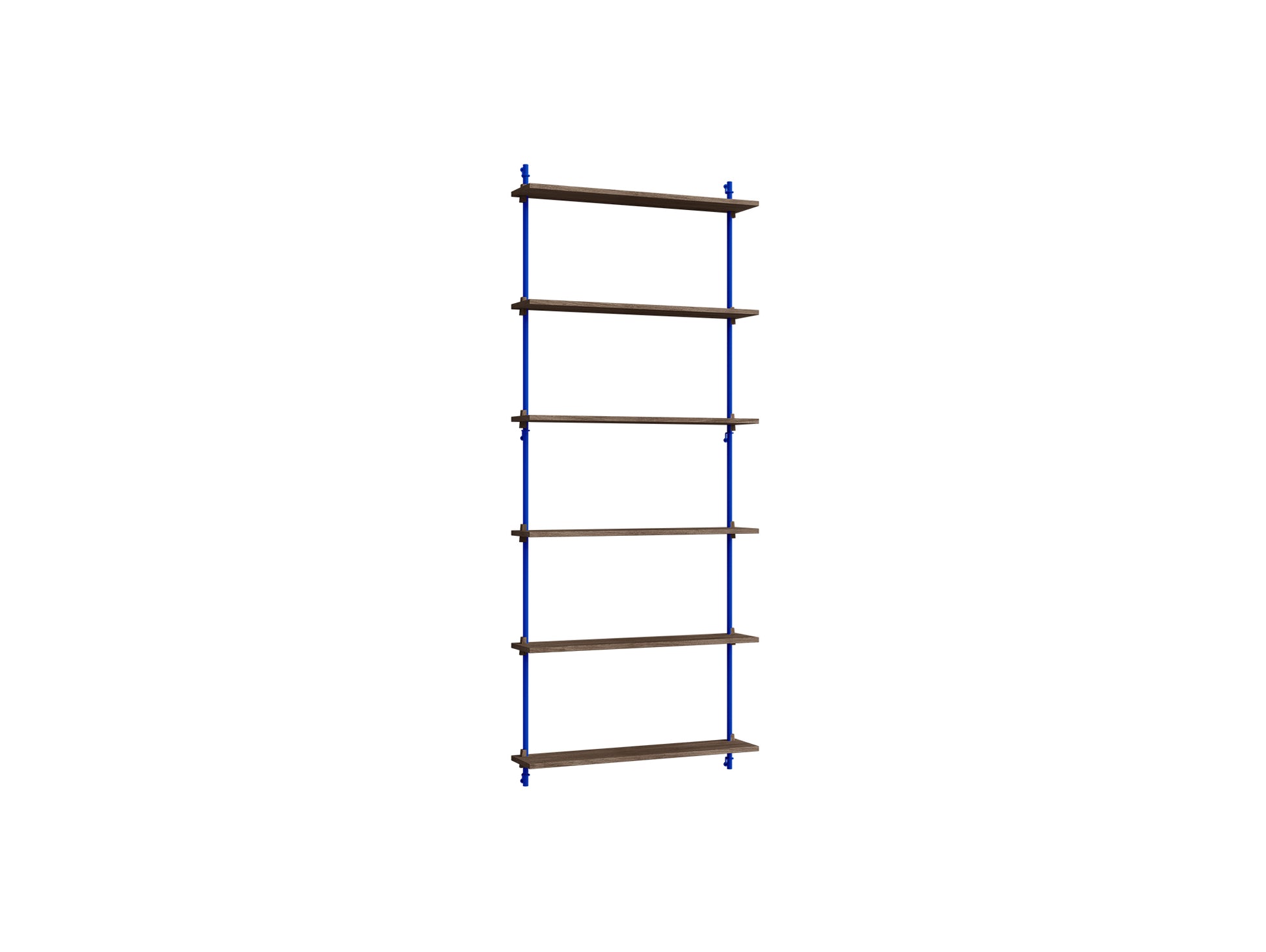Wall Shelving System Sets (200 cm) by Moebe - WS.200.1 / Deep Blue Uprights / Smoked Oak