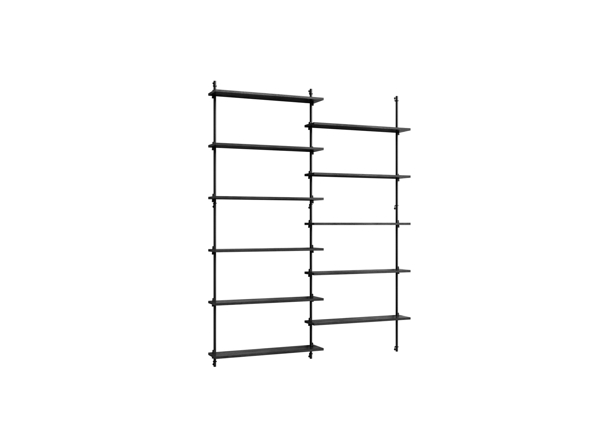 Wall Shelving System Sets (200 cm) by Moebe - WS.200.2 / Black Uprights / Black Painted Oak