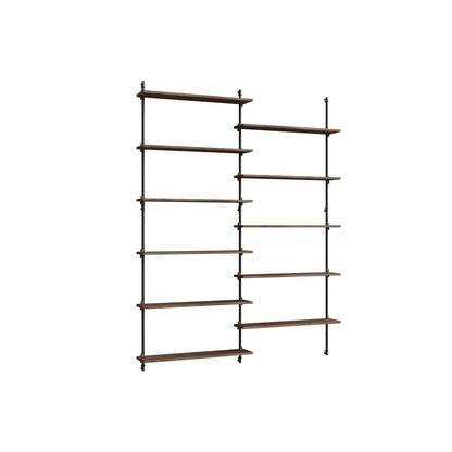 Wall Shelving System Sets (200 cm) by Moebe - WS.200.2 / Black Uprights / Smoked Oak