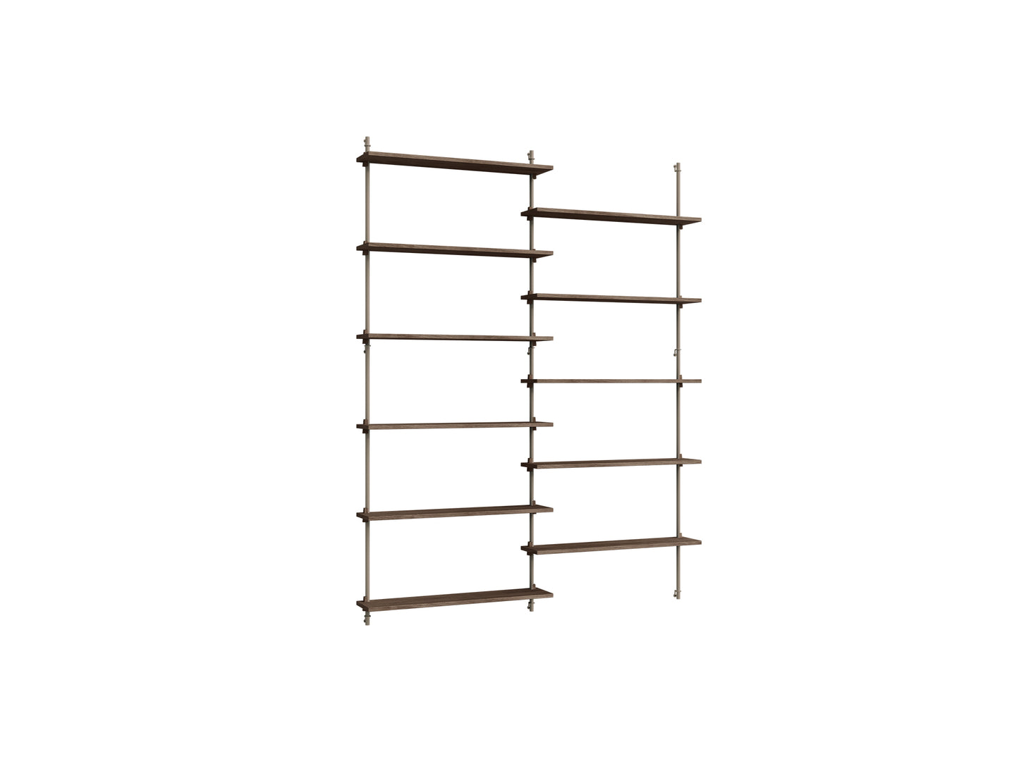 Wall Shelving System Sets (200 cm) by Moebe - WS.200.2 / Warm Grey Uprights / Smoked Oak