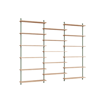 Wall Shelving System Sets (200 cm) by Moebe - WS.200.3 / Pine Green Uprights / Oiled Oak