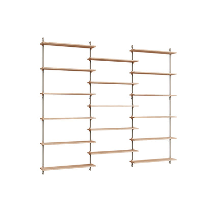 Wall Shelving System Sets (200 cm) by Moebe - WS.200.3 / Warm Grey Uprights / Oiled Oak