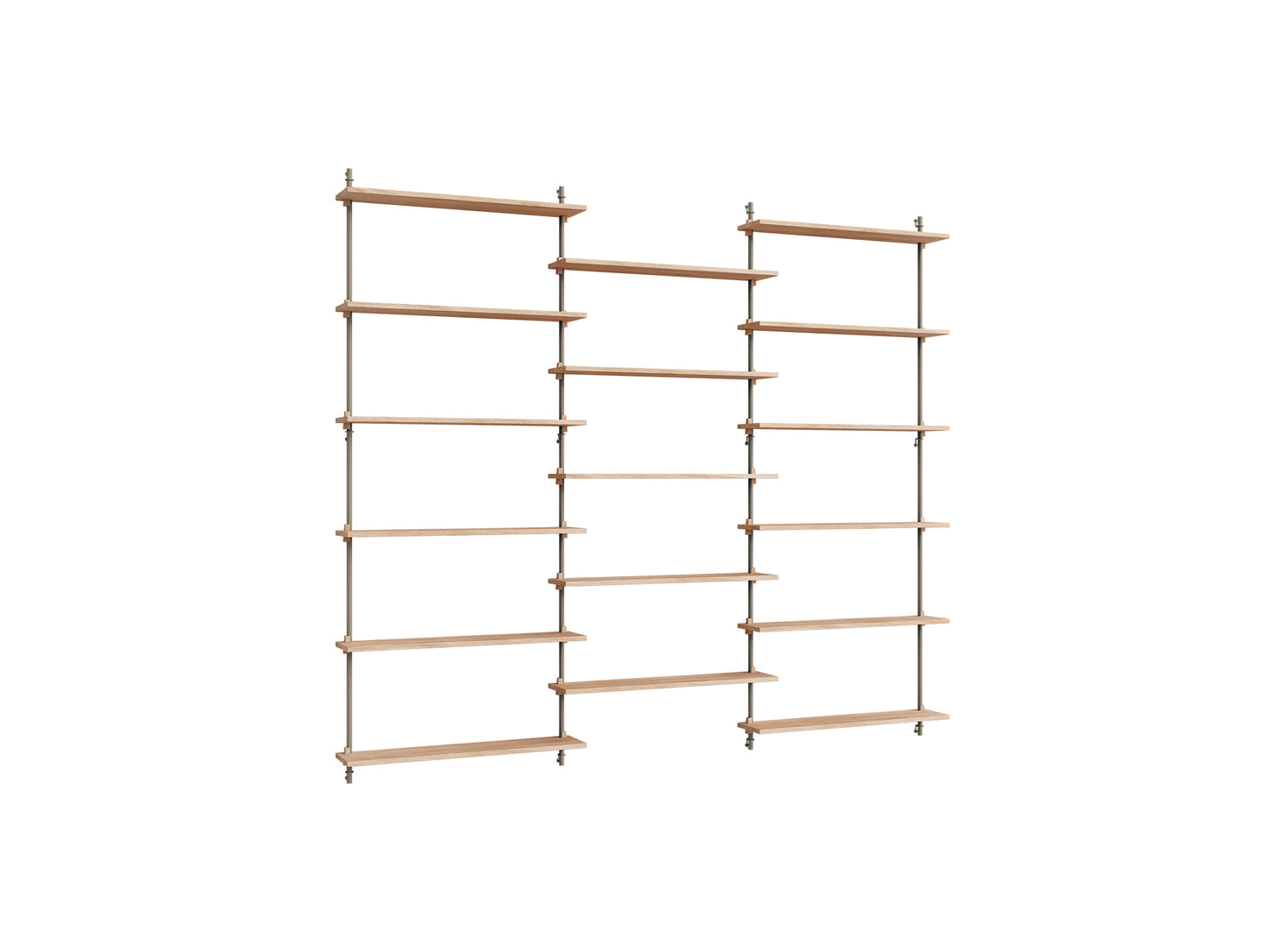 Wall Shelving System Sets (200 cm) by Moebe - WS.200.3 / Warm Grey Uprights / Oiled Oak