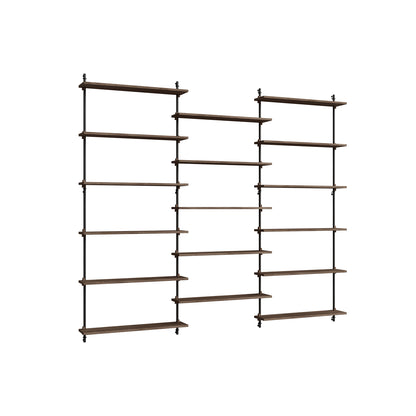 Wall Shelving System Sets (200 cm) by Moebe - WS.200.3 / Black Uprights / Smoked Oak