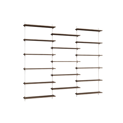Wall Shelving System Sets (200 cm) by Moebe - WS.200.3 / White Uprights / Smoked Oak
