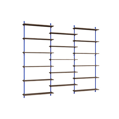 Wall Shelving System Sets (200 cm) by Moebe - WS.200.3 / Deep Blue Uprights / Smoked Oak