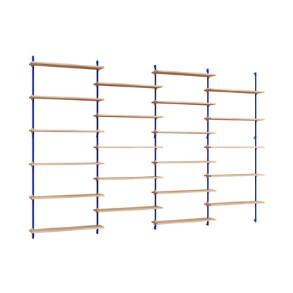 Wall Shelving System Sets (200 cm) by Moebe - WS.200.4 / Deep Blue Uprights / Oiled Oak