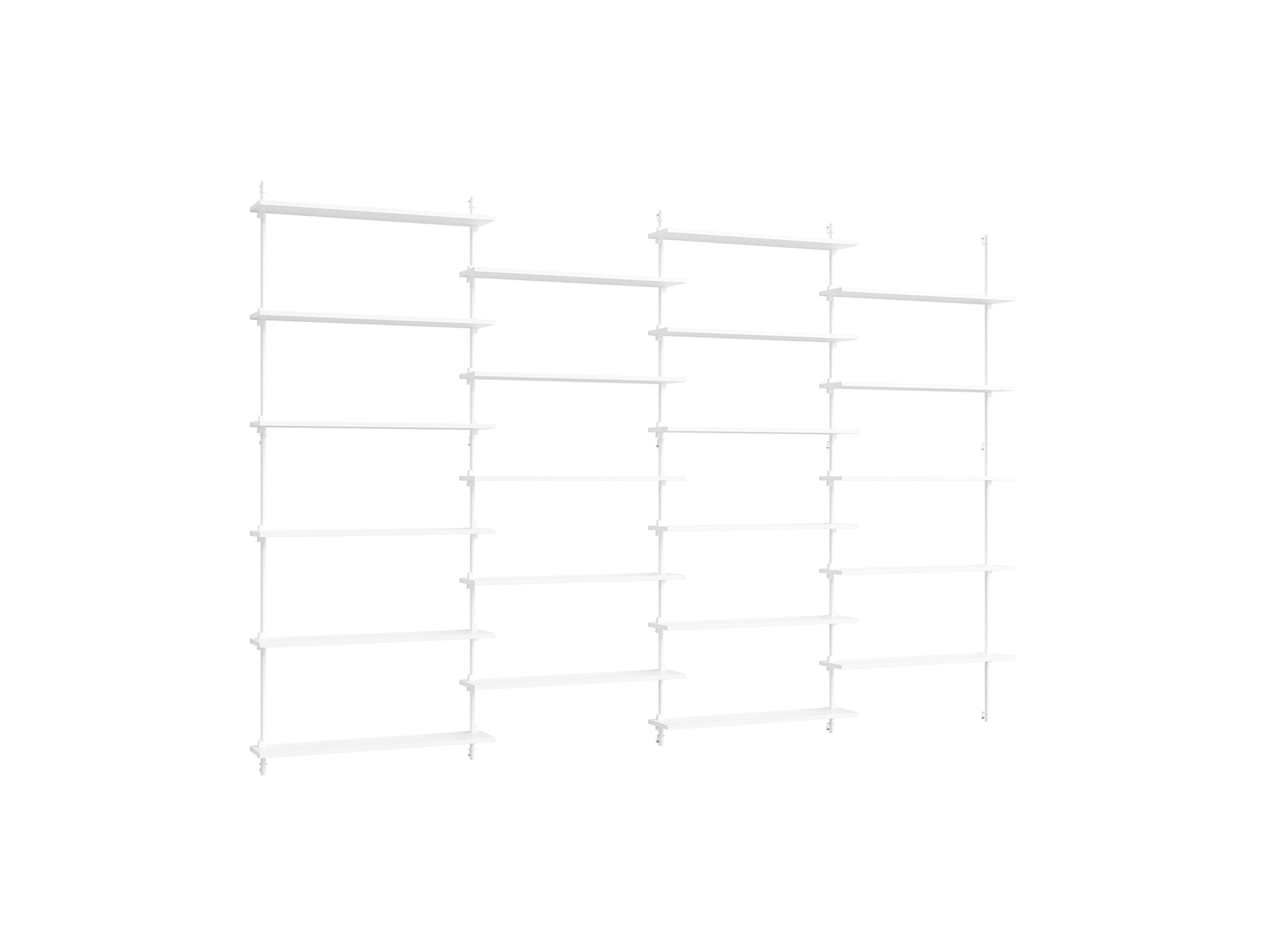 Wall Shelving System Sets (200 cm) by Moebe - WS.200.4 / White Uprights / White Painted Oak