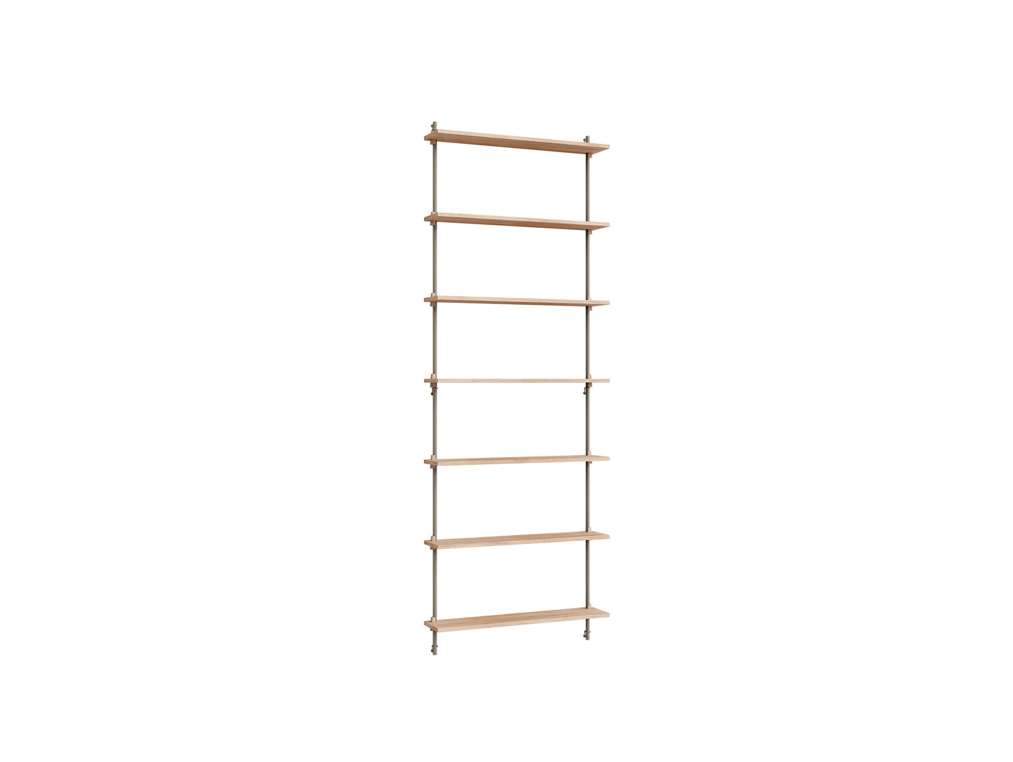 Wall Shelving System Sets (230 cm) by Moebe - WS.230.1 / Warm Grey Uprights / Oiled Oak