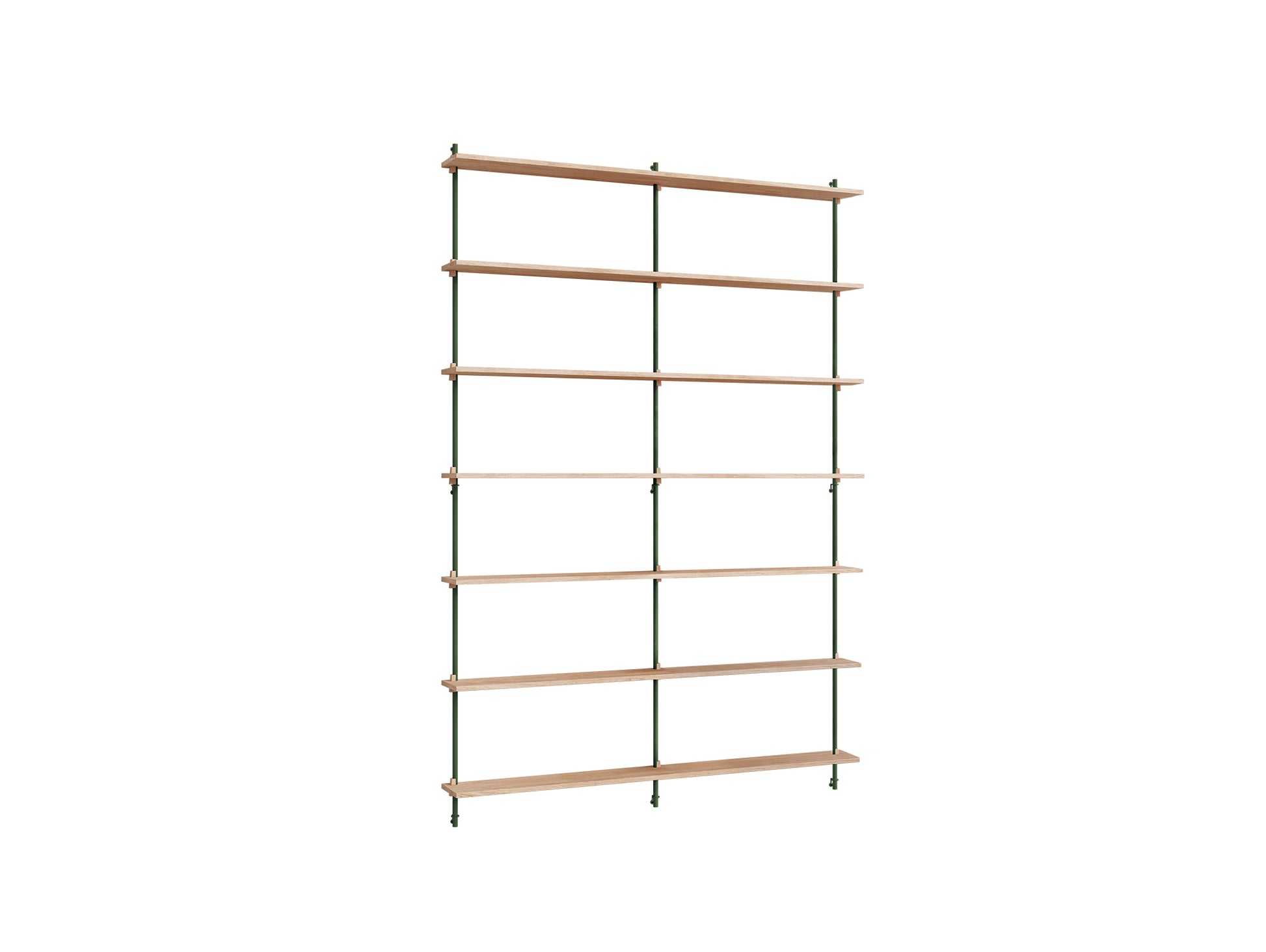 Wall Shelving System Sets (230 cm) by Moebe - WS.230.2.B / Pine Green Uprights / Oiled Oak