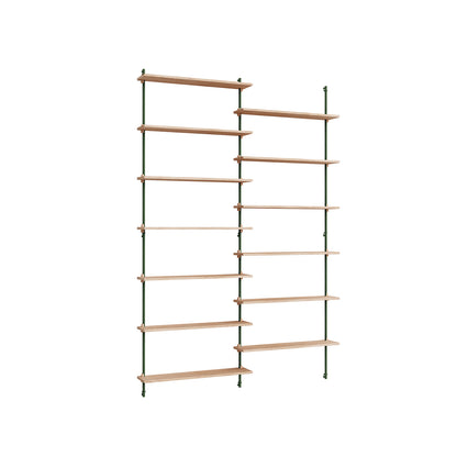 Wall Shelving System Sets (230 cm) by Moebe - WS.230.2 / Pine Green Uprights / Oiled Oak