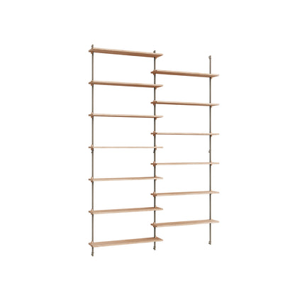 Wall Shelving System Sets (230 cm) by Moebe - WS.230.2 / Warm Grey Uprights / Oiled Oak