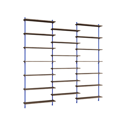 Wall Shelving System Sets (230 cm) by Moebe - WS.230.3 / Deep Blue Uprights / Smoked Oak