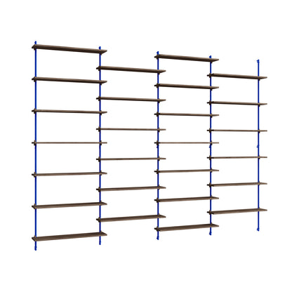 Wall Shelving System Sets (230 cm) by Moebe - WS.230.4 / Deep Blue Uprights / Smoked Oak