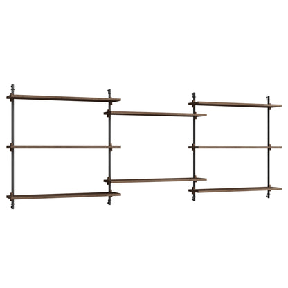Wall Shelving System Sets (85 cm) by Moebe - WS.85.3 / Black Uprights / Smoked Oak