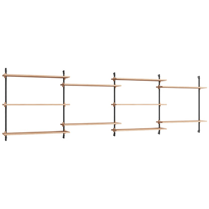 Wall Shelving System Sets (85 cm) by Moebe - WS.85.4 / Black Uprights / Oiled Oak