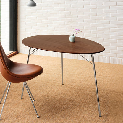 Drop Dining Chair 3110 by Fritz Hansen - Walnut Grace Leather / Chromed Steel