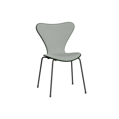 Series 7™ 3107 Dining Chair (Front Upholstered) by Fritz Hansen - Warm Graphite Steel / Front: Sunniva 3 132 / Back: Evergreen Lacquered Veneer