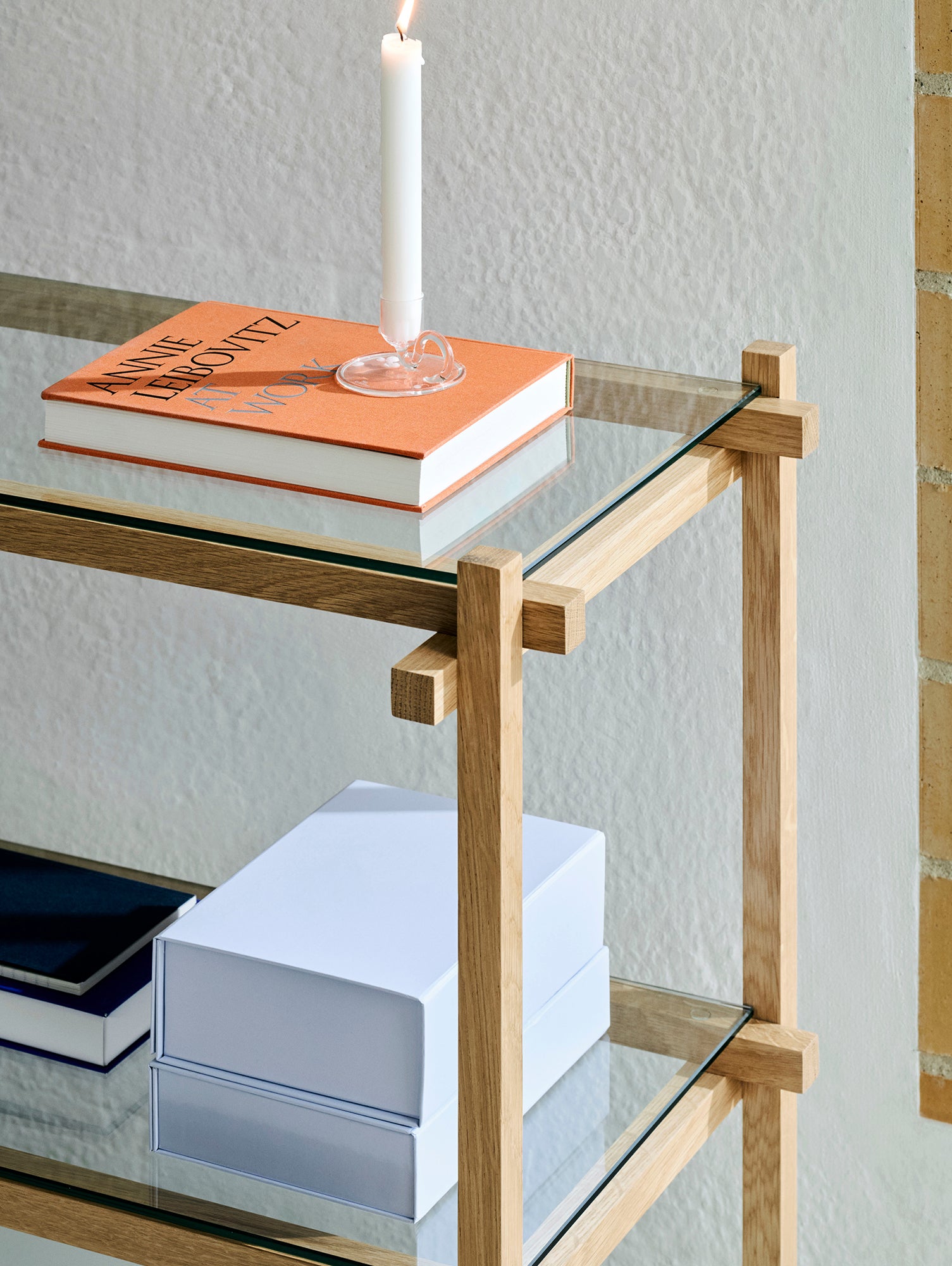 Woody Shelves by HAY - Low / Soaped Oak / Clear Glass